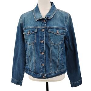 New Curve Appeal Denim Jean Jacket Blue Flap Pockets Size Large